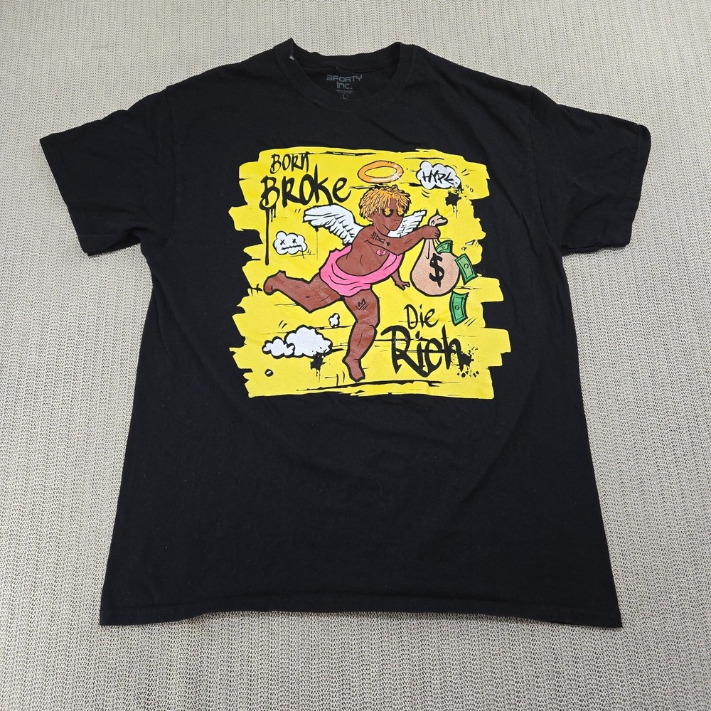 3Forty 340 Shirt Mens Large Black Born Broke Die Rich Graphic Hip Hop Streetwear